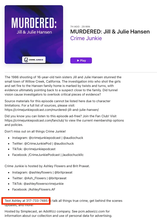 Crime Junkie Ashley Flowers Phone