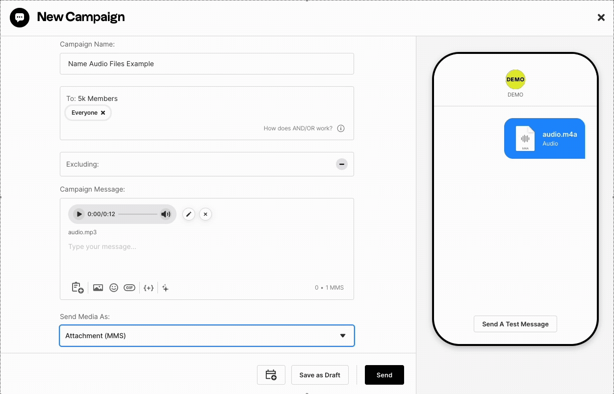 Naming an audio file in a campaign