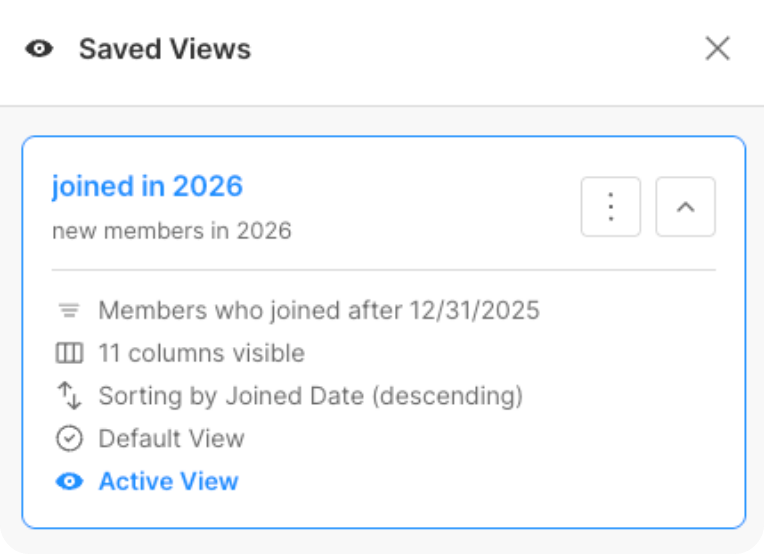 Saved Views panel on the Members page